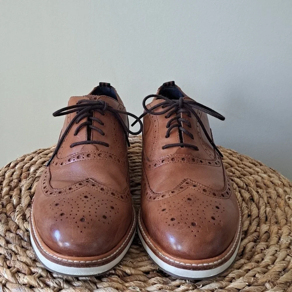 Cole Haan Mens‎ Morse Grand British Tan Leather Wingtip Oxford Derby Shoes S-10